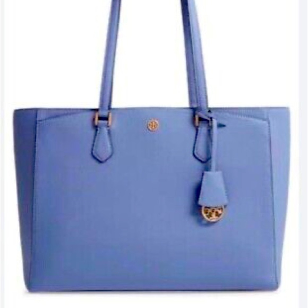 Tory Burch Triple Compartment Blue Leather Laptop Tote